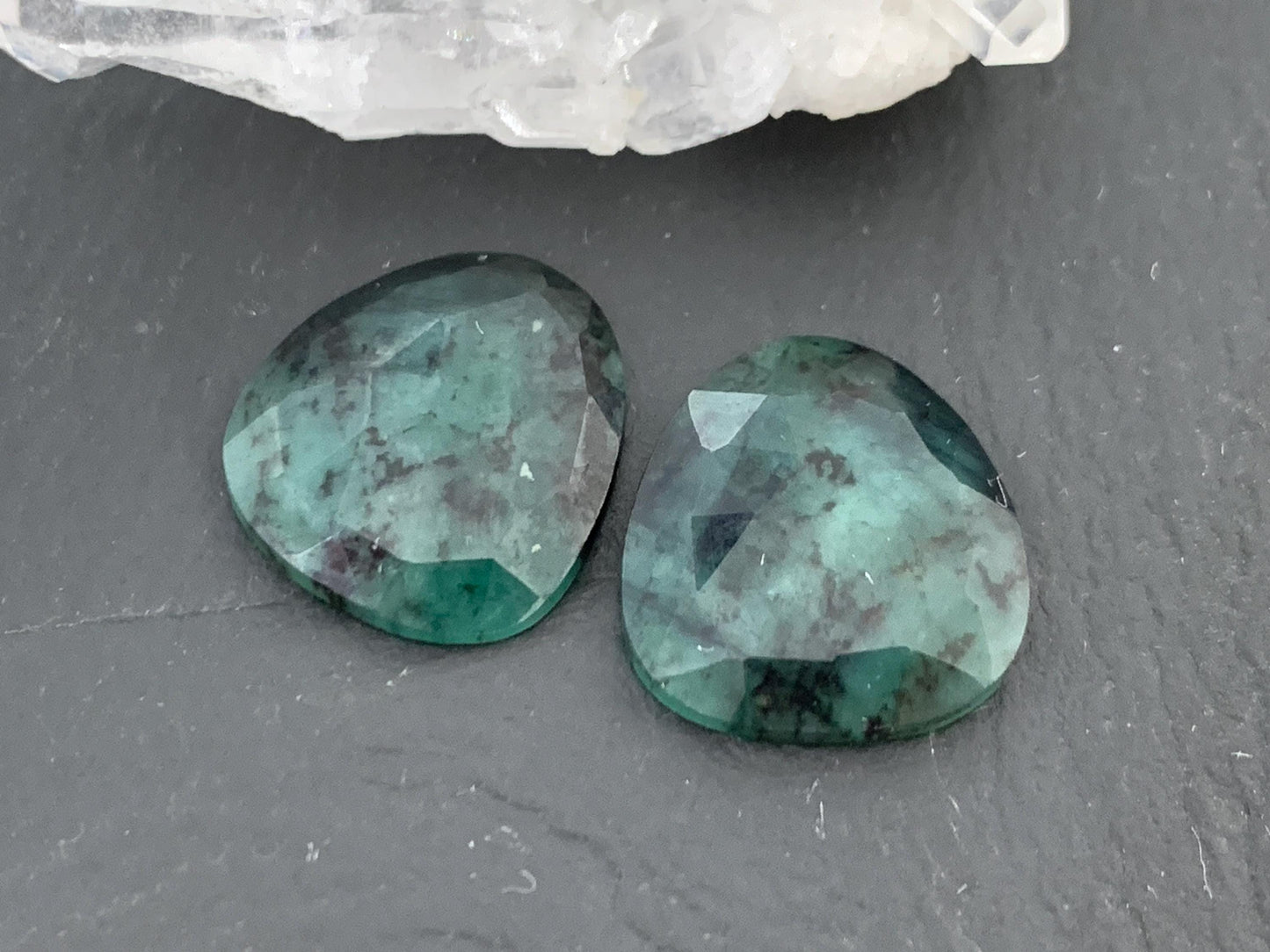 Faceted Emerald Pair 16x17x3.5mm cabochon