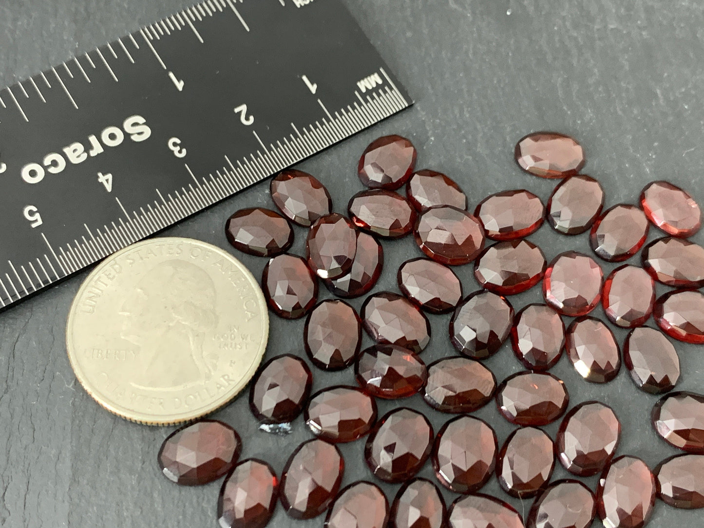 Faceted Mozambique Garnet 8-9.5mm long oval Cabochon