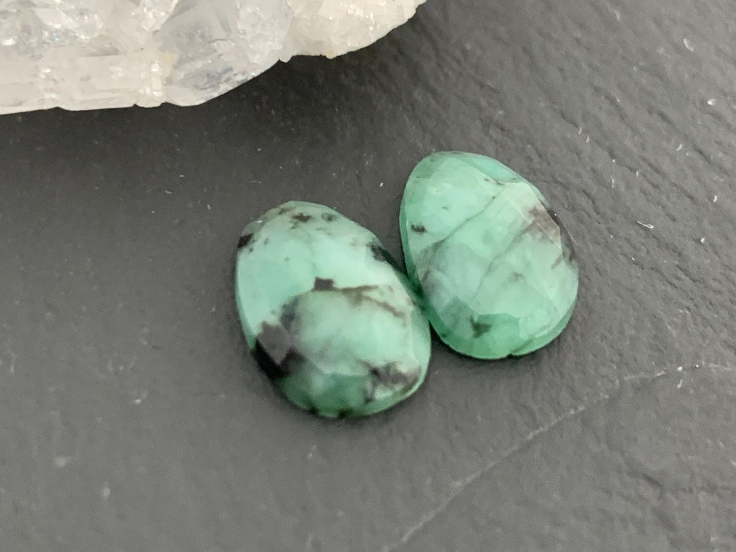 Faceted Emerald Pair 8x12x3mm cabochon