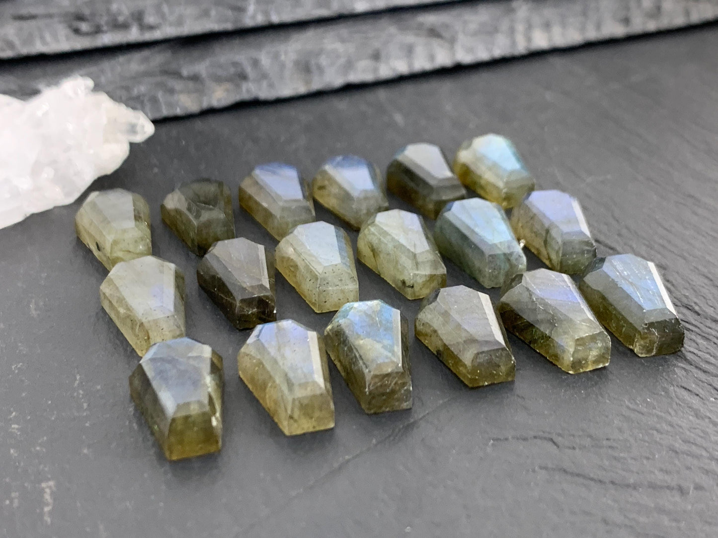 Natural Labradorite Coffin Cabochon: 10x16mm Gemstone