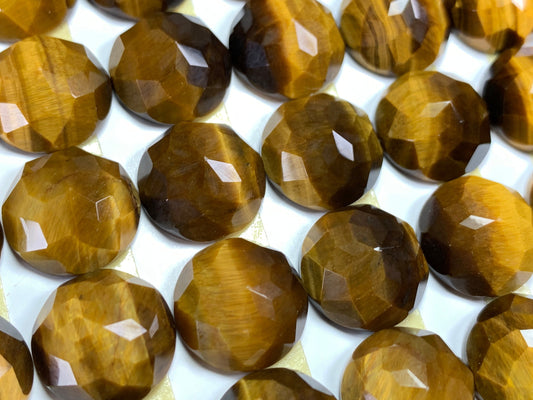Faceted Tiger Eye round 15mm cabochon - Calibrated cabochons