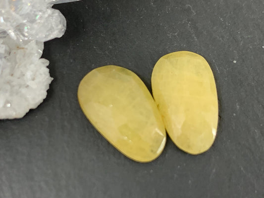 Faceted Yellow Sapphire pair 9x14x3mm cabochon