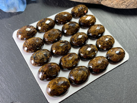Faceted Bronzite oval 12x16mm cabochon - Calibrated cabochons
