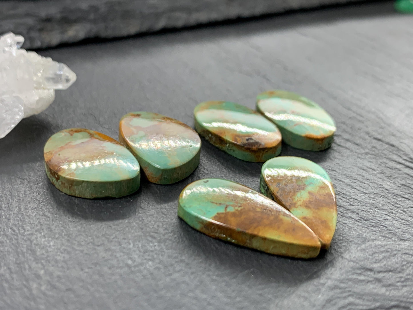 Tibetan Turquoise Pair 19-21mm long Cabochon - Hand Cut Cabochon
