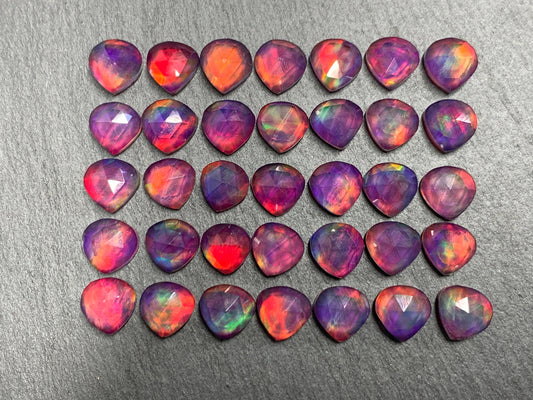 Faceted Aurora Opal pear 8mm cabochon - Doublet cabochons