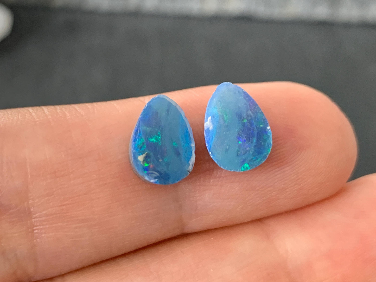 Australian Opal doublet 7x9x3mm pair of cabochons - pear