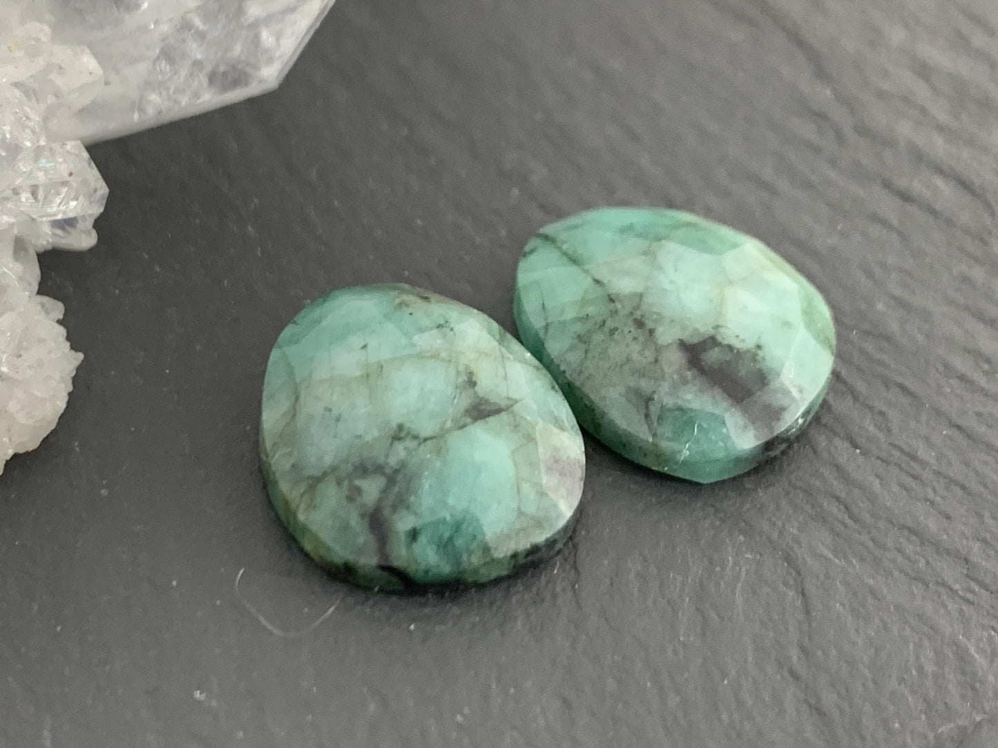 Faceted Emerald Pair 12x15x4mm cabochon
