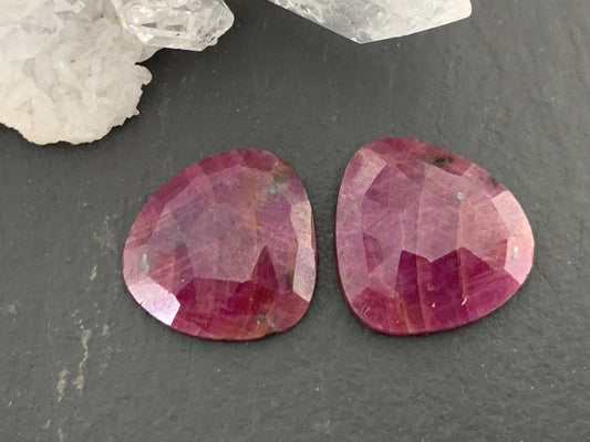Faceted Ruby pair 12x13x3mm cabochon