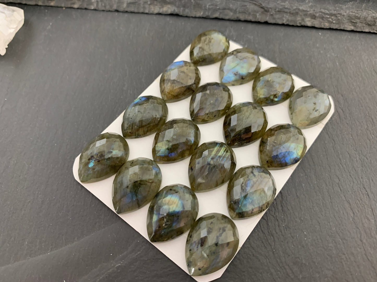 Faceted Labradorite pear 15x20mm Cabochon - Calibrated Cabochons