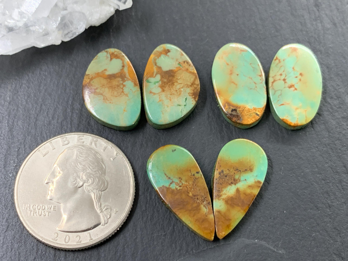 Tibetan Turquoise Pair 19-21mm long Cabochon - Hand Cut Cabochon