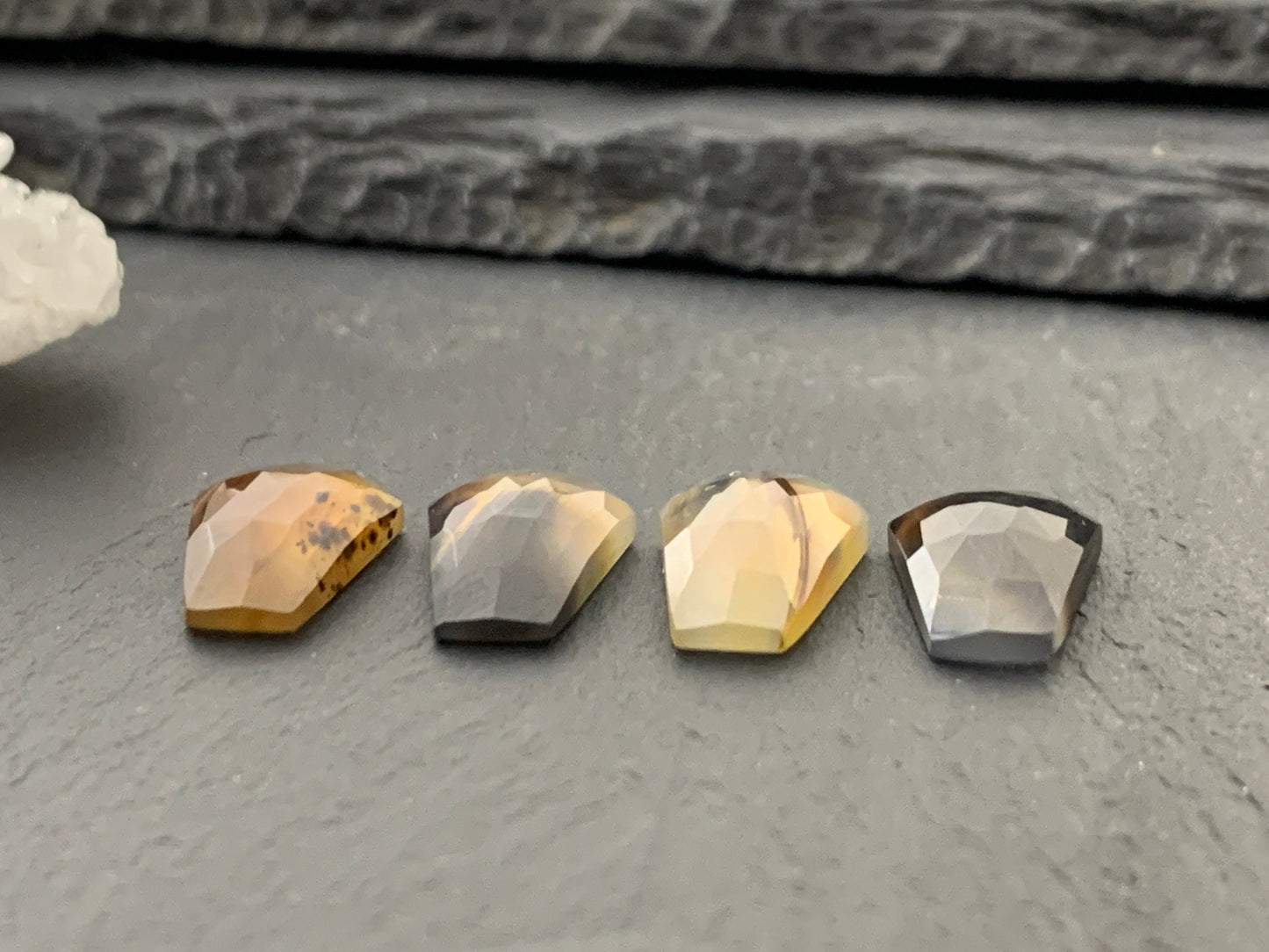 Faceted Montana Agate coffin 10x16mm cabochon