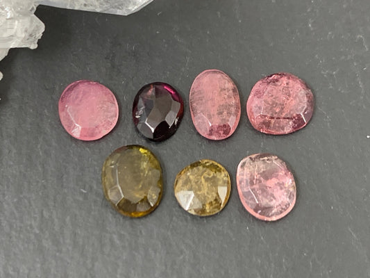 Faceted Tourmaline oval, free form 6-8mm long cabochon