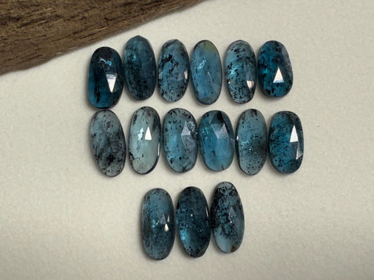 Faceted Moss Kyanite oval 13-15mm long cabochon