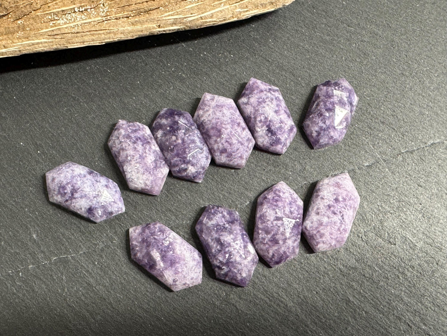 Faceted Lepidolite 8x16mm cabochon - Natural Lepidolite