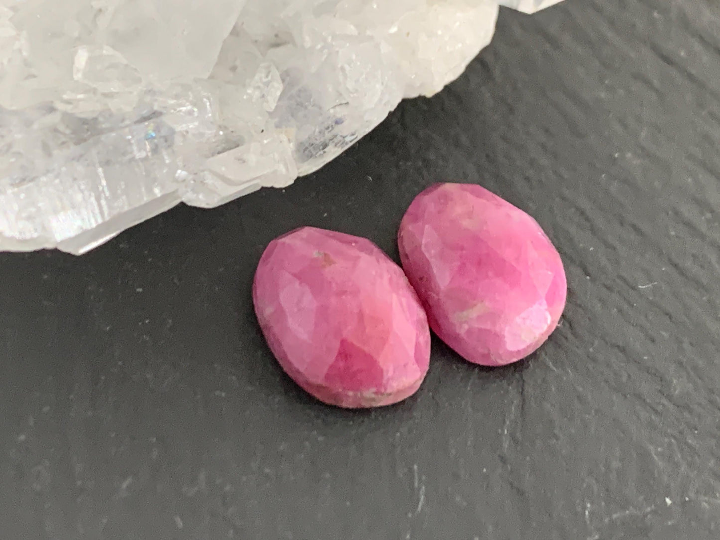 Faceted Ruby pair 8x10x3mm cabochon