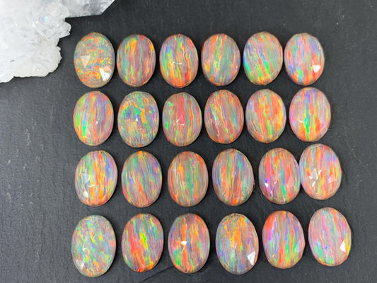 Faceted Aurora Opal Oval 10x14mm Cabochon - Synthetic Doublet Gemstone