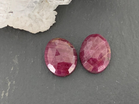Faceted Ruby pair 8x10x3.5mm cabochon
