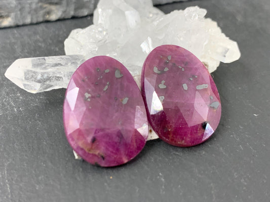 Faceted Ruby pair 13x19x3mm cabochon