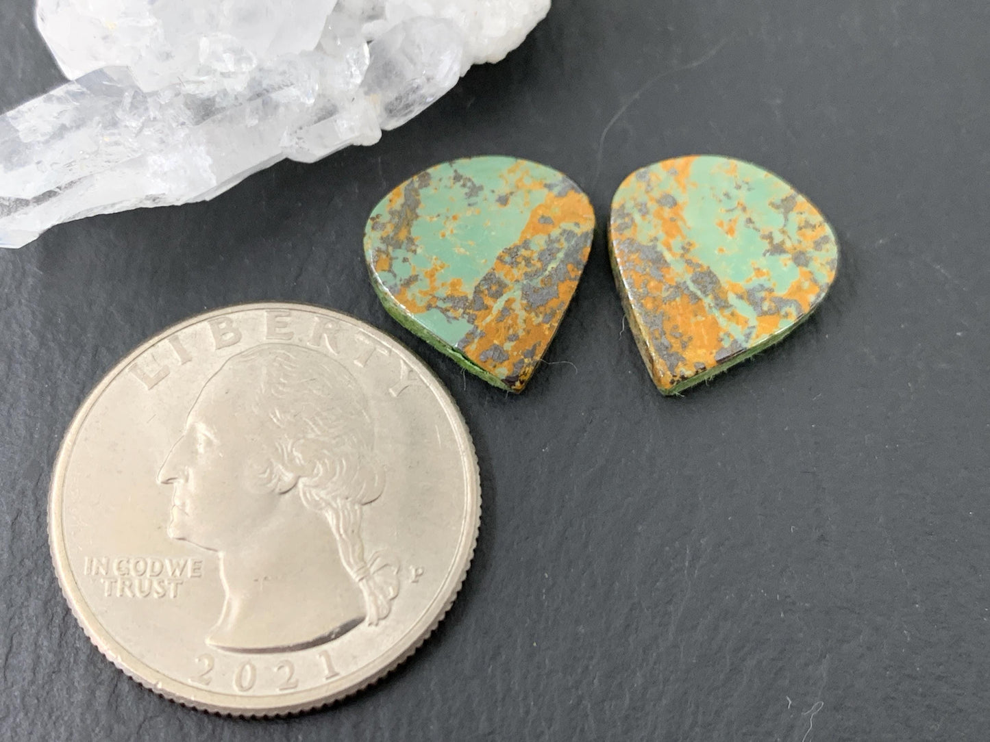 Tibetan Turquoise Pair 14x15mm Cabochon - Hand Cut Cabochon