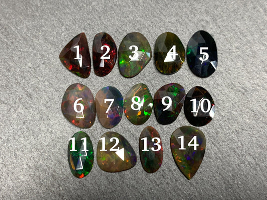 Faceted Black Ethiopian Opal 9-12mm long cabochon
