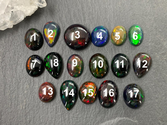 Ethiopian Black Opal Cabochon: Oval, Pear, Round Gemstone