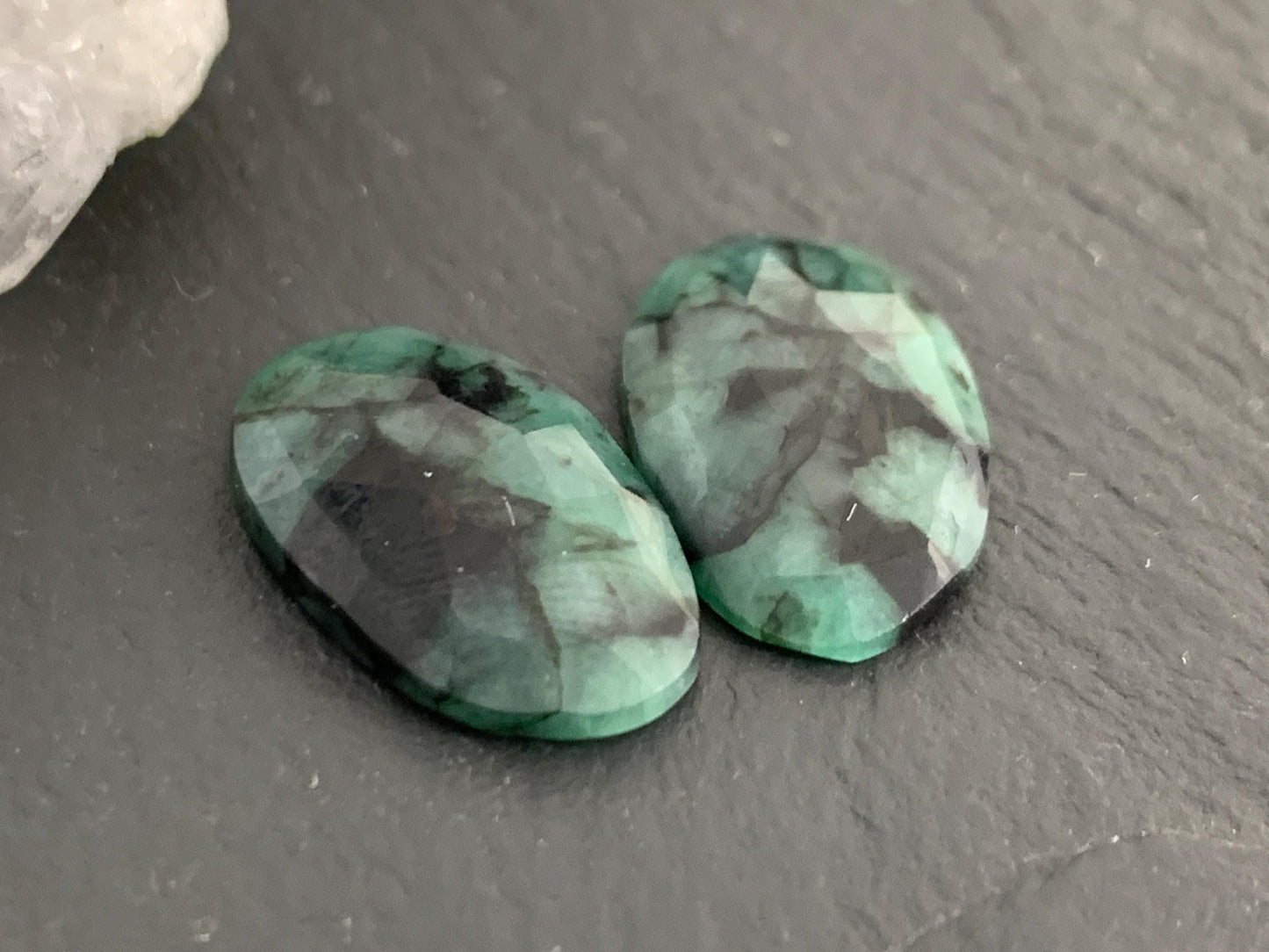 Faceted Emerald Pair 11x17x3mm cabochon