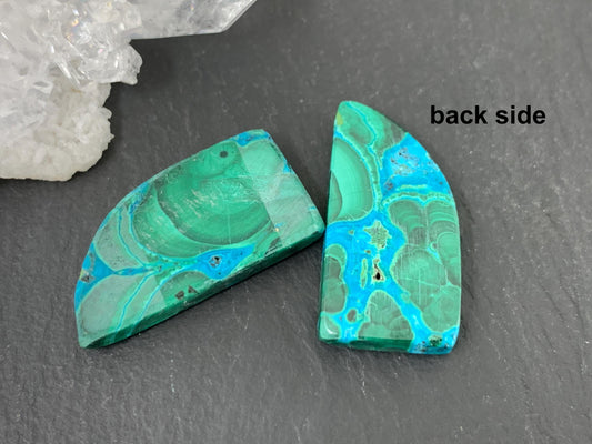 Malachite Chrysocolla free form 13x25x4mm cabochon pair