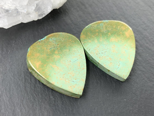 Tibetan Turquoise Pair 19x22mm Cabochon - Hand Cut Cabochon