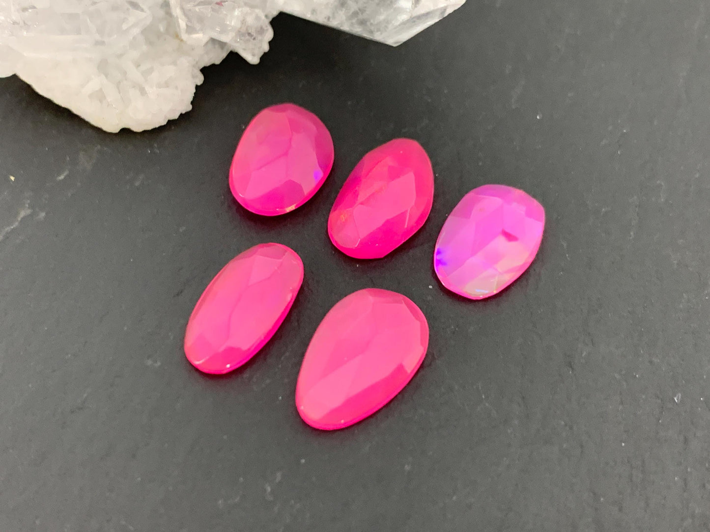 Faceted Pink Opal 10-11mm long cabochon