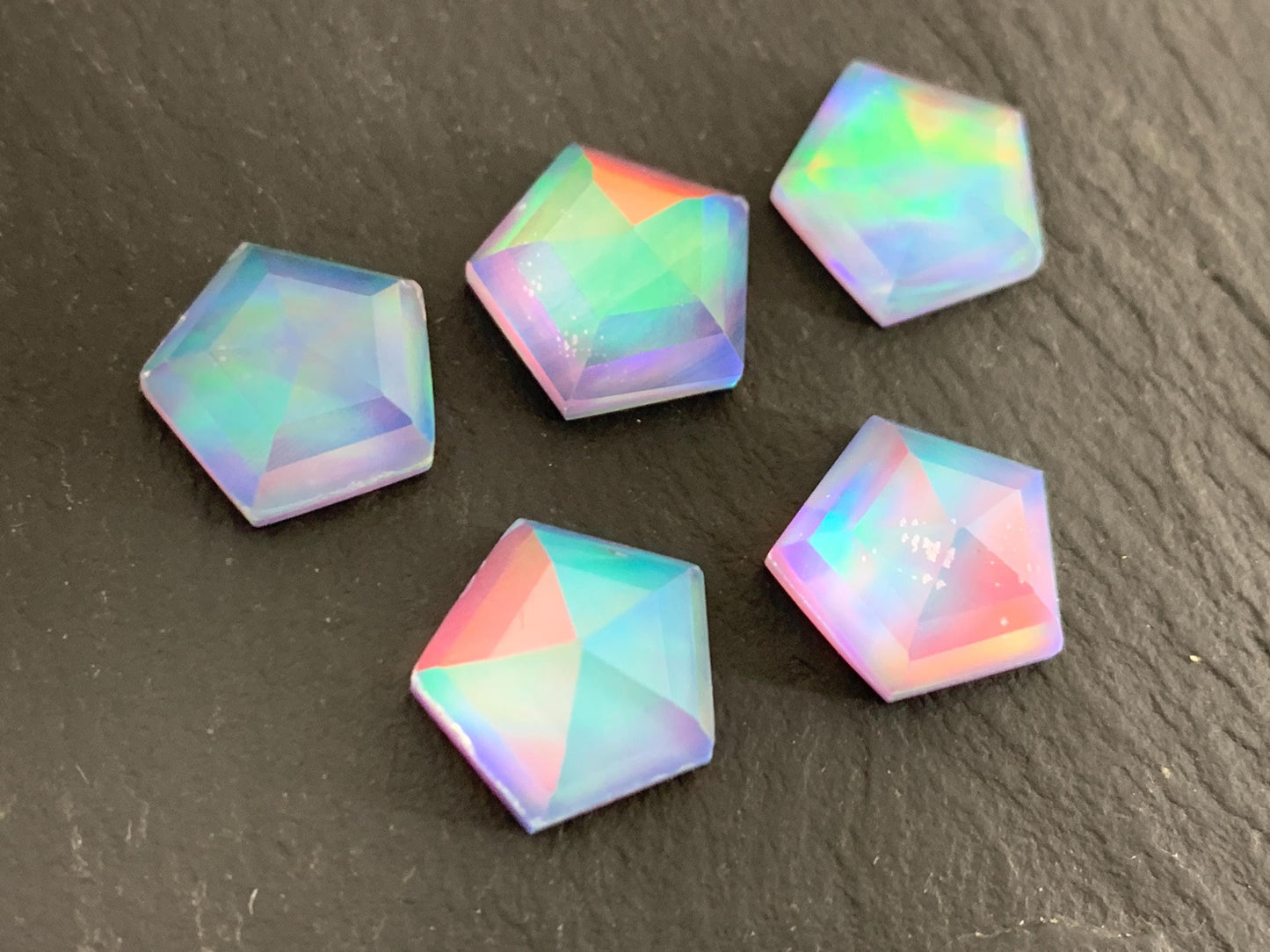 Faceted  Aurora Opal hexagon 12mm cabochon - Doublet cabochons - man made Opal *