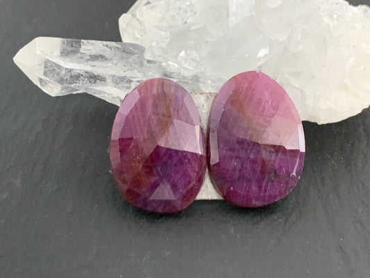 Faceted Ruby pair 10x15x3mm cabochon.