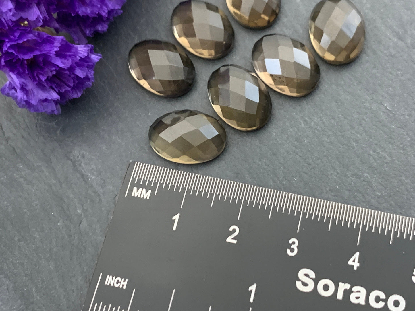 Faceted Smokey quartz oval 10x14mm cabochon - Calibrated cabochons