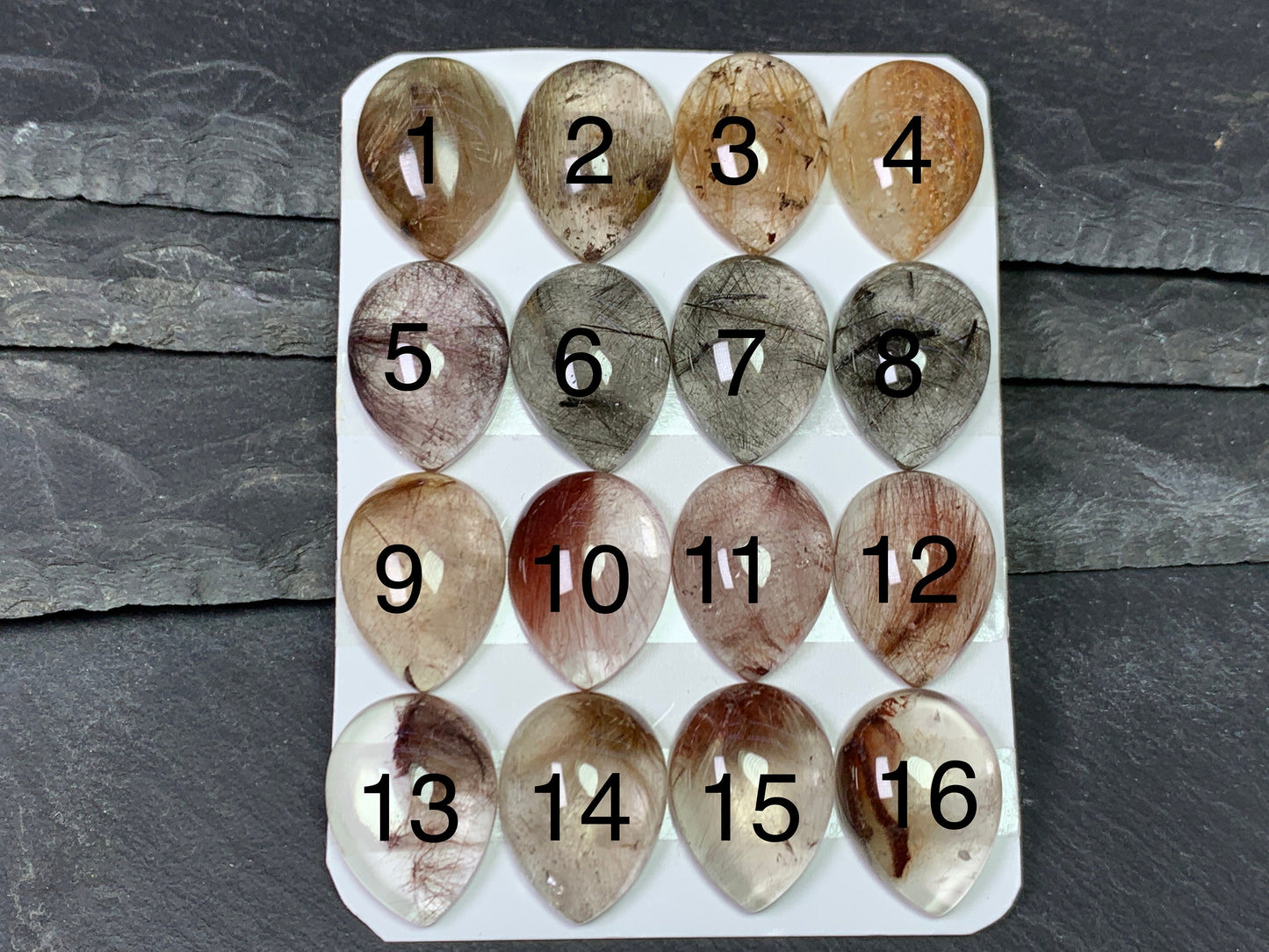 Rutilated Quartz pear 15x20mm cabochon - Calibrated cabochons