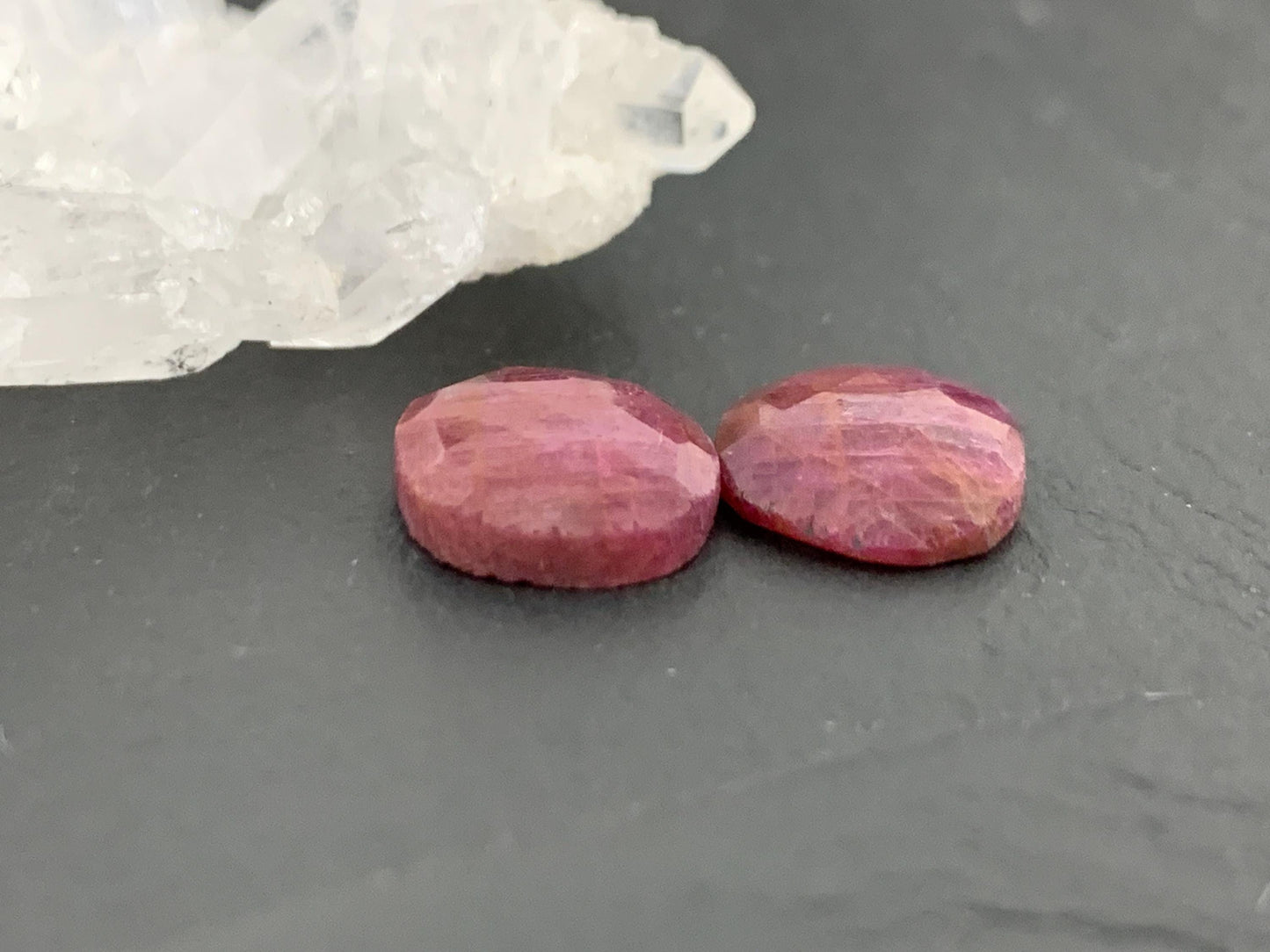 Faceted Ruby pair 10x12x3mm cabochon