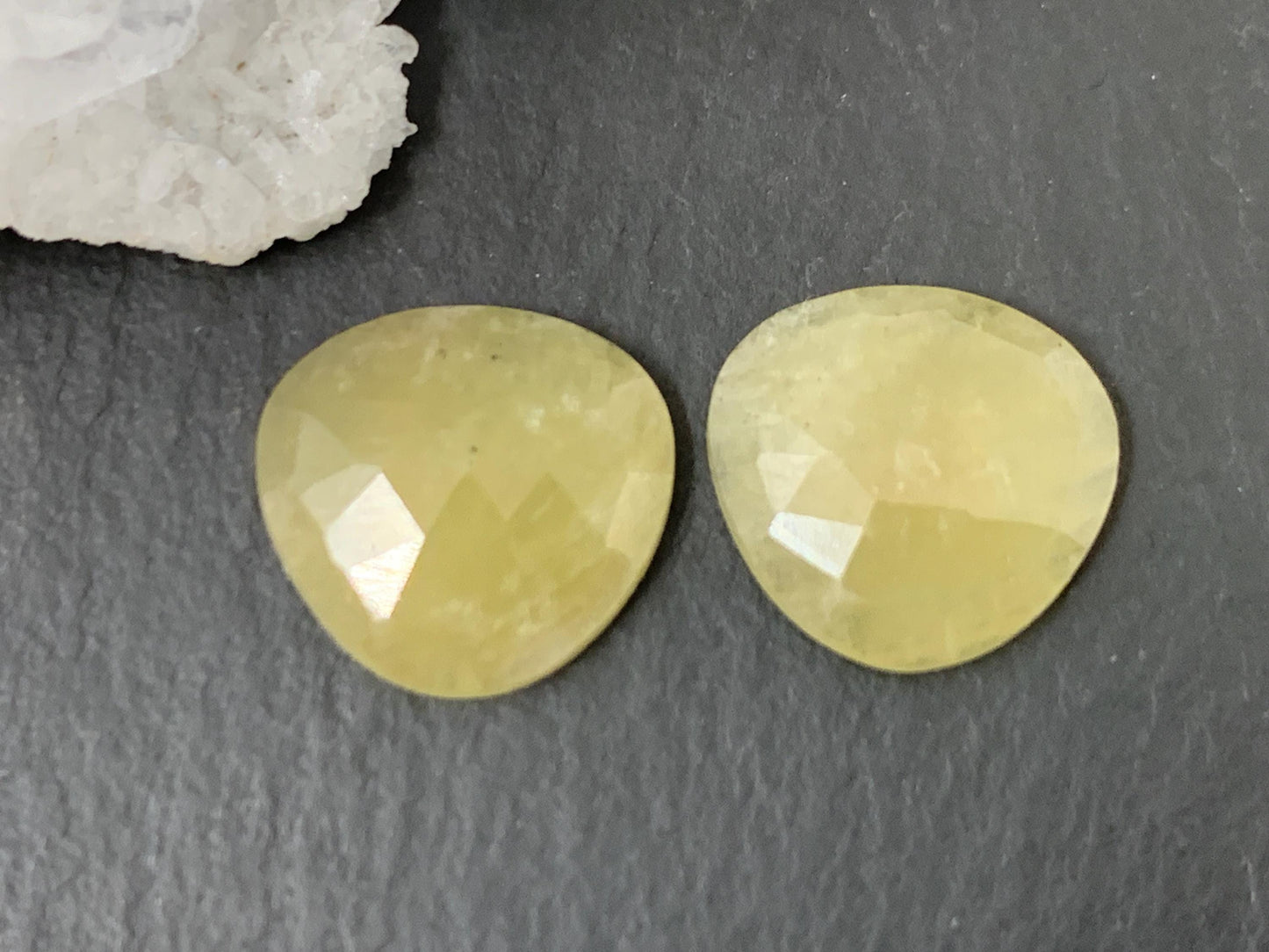 Faceted Yellow Sapphire pair 11x11x3mm cabochon
