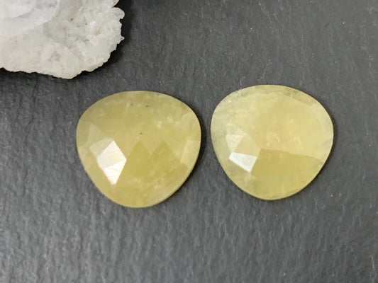 Faceted Yellow Sapphire pair 11x11x3mm cabochon