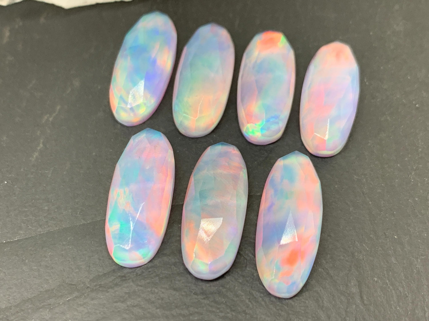 Faceted  Aurora Opal oval 10x25mm cabochons - Doublet cabochons
