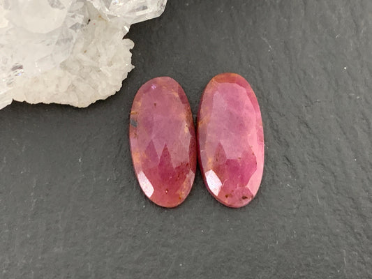 Faceted Ruby pair 7x14x3mm cabochon