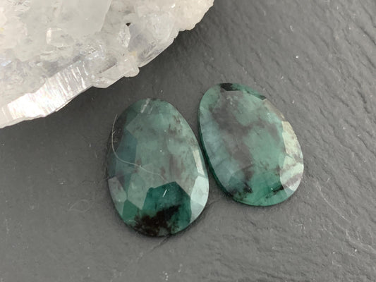 Faceted Emerald Pair 12x17x3mm cabochon