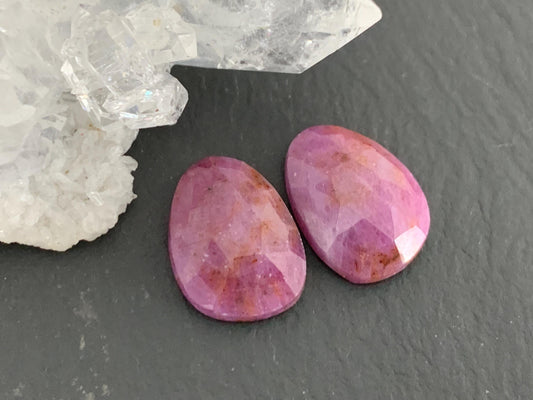 Faceted Ruby pair 9x13x3mm cabochon