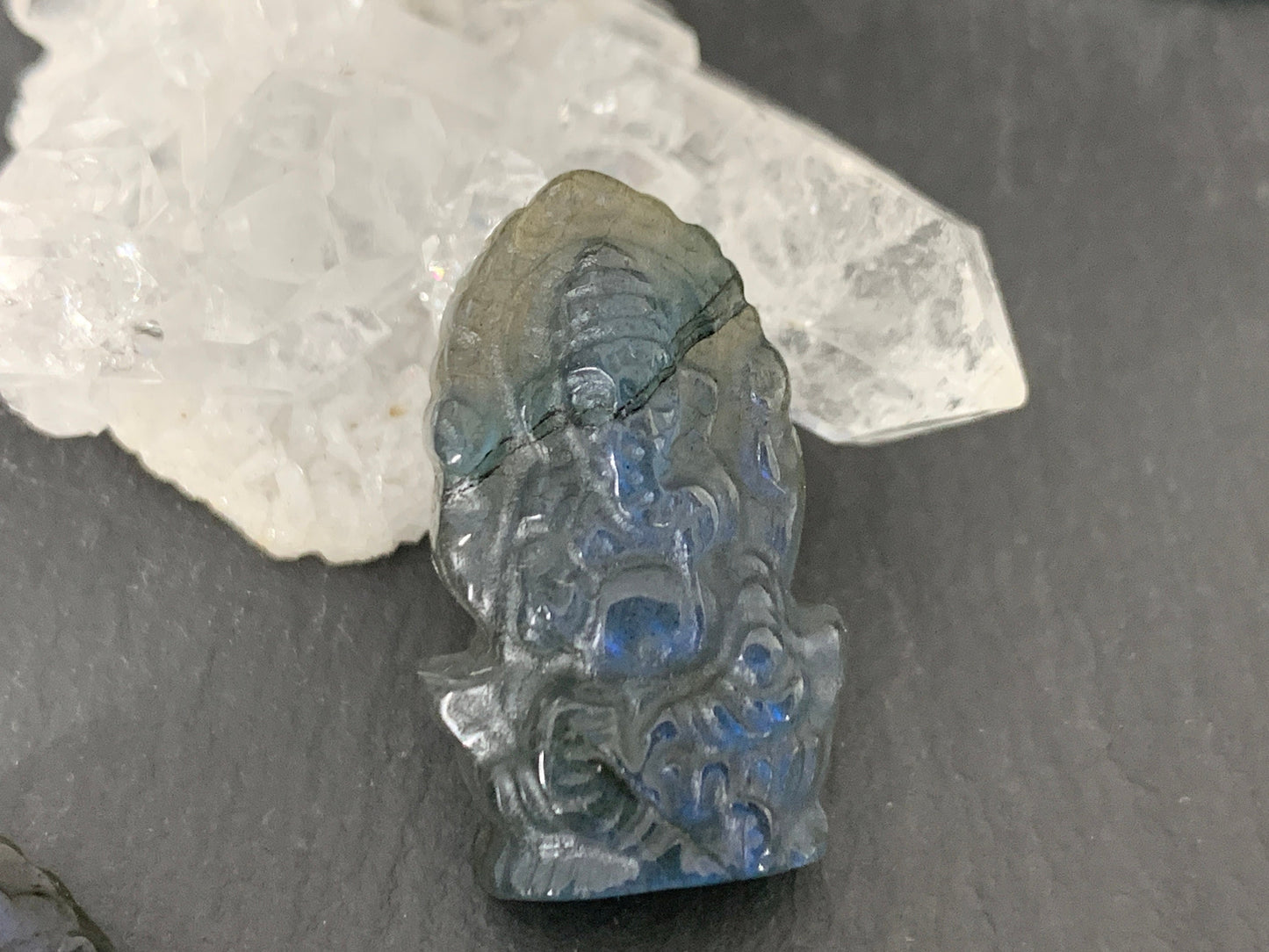 Labradorite Ganesha - Elephant god carving