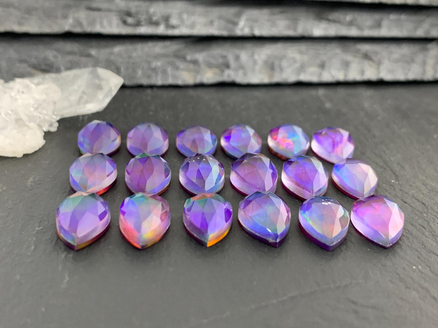 Faceted  Aurora Opal pear 8x12mm cabochon - Doublet cabochons/ Select your cabochon