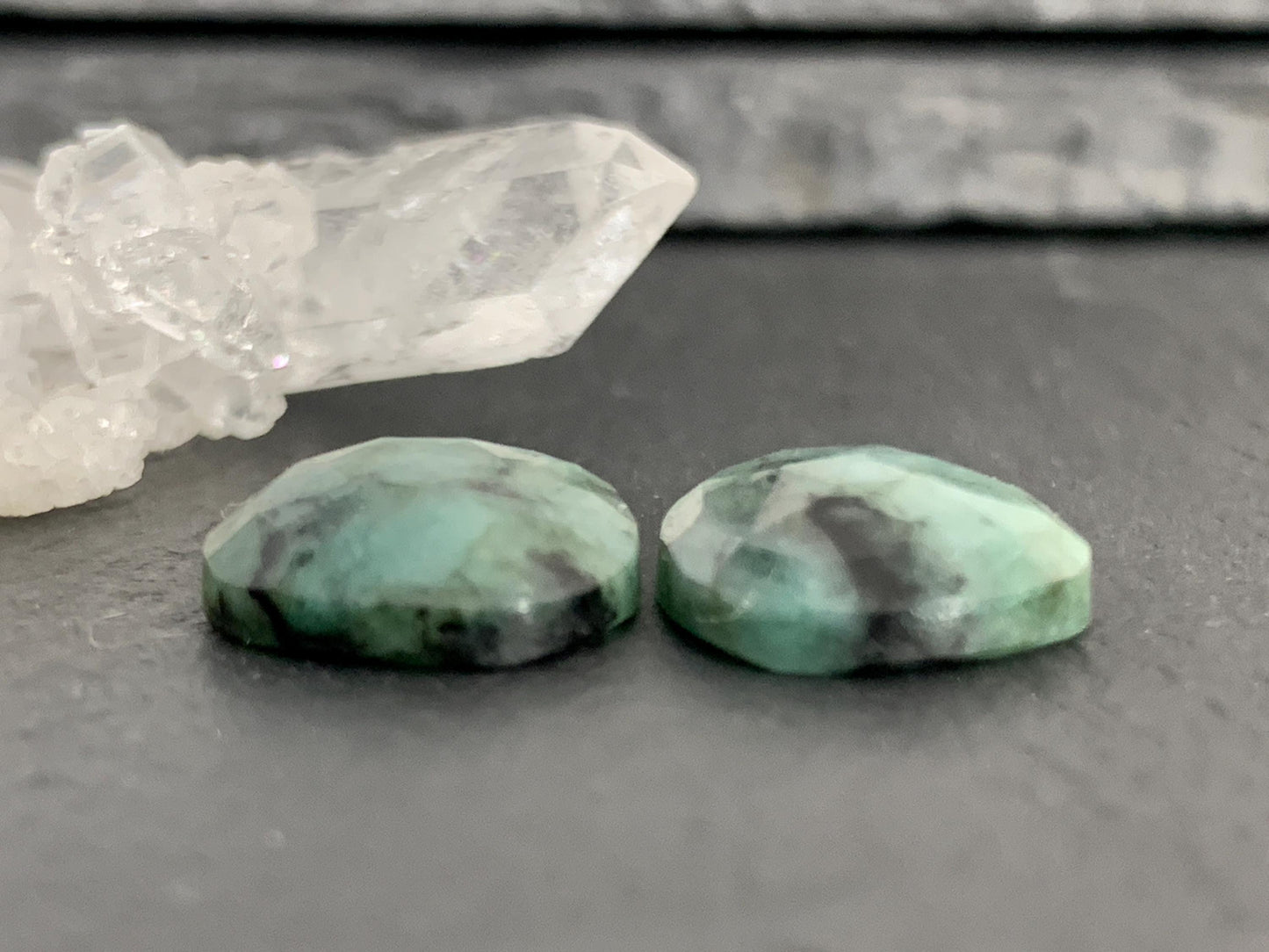 Faceted Emerald Pair 12x15x4mm cabochon