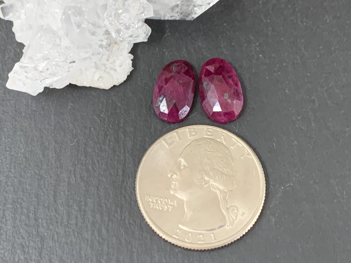 Faceted Ruby pair 8x13x3mm cabochon
