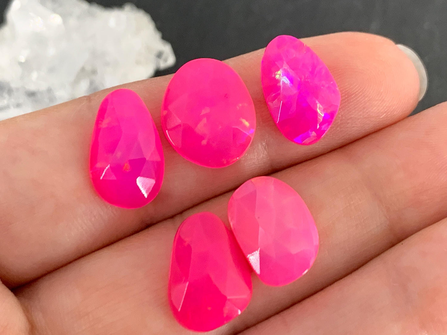 Faceted Ethiopian Pink Opal 9-14mm long cabochon