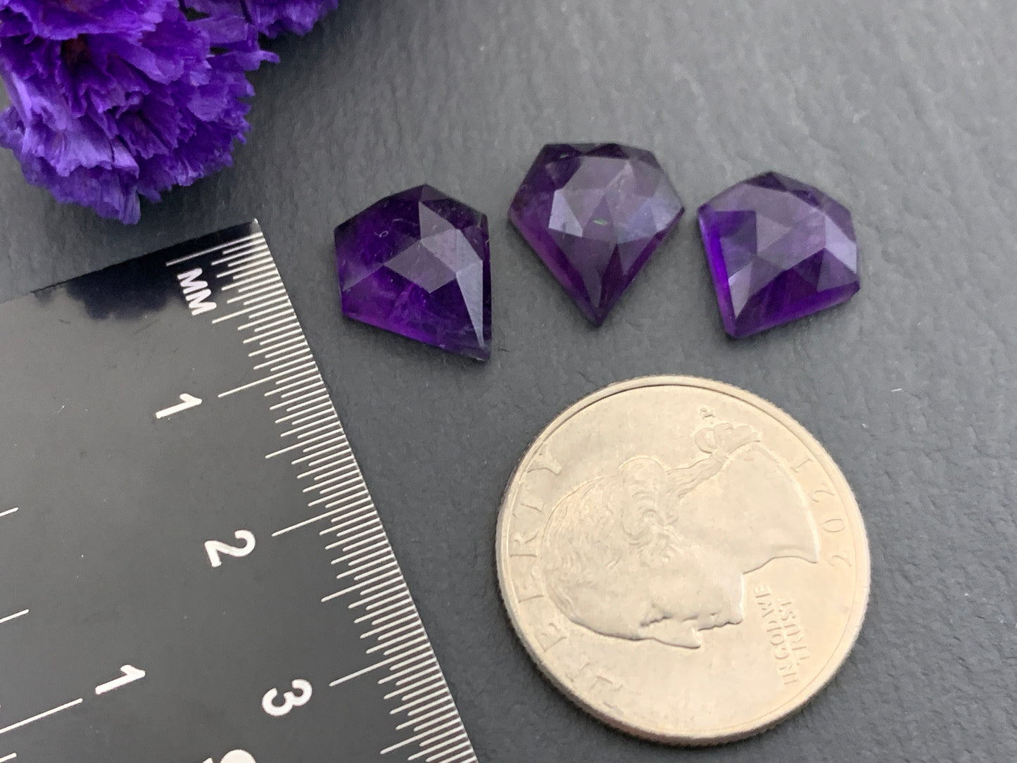 Faceted Amethyst diamond 12x13mm cabochon