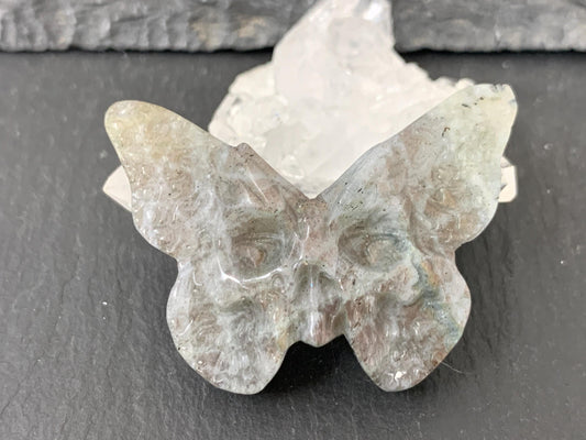Natural Labradorite Carving - Ghost Face Butterfly 29x40mm Flat Back Gemstone