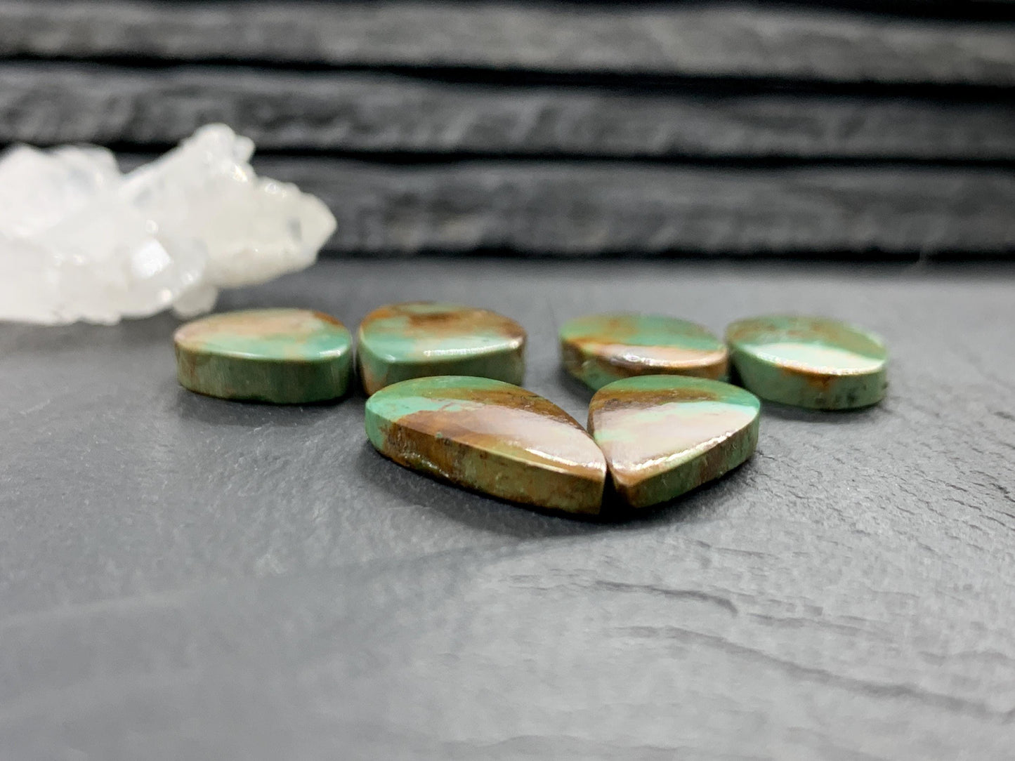 Tibetan Turquoise Pair 19-21mm long Cabochon - Hand Cut Cabochon