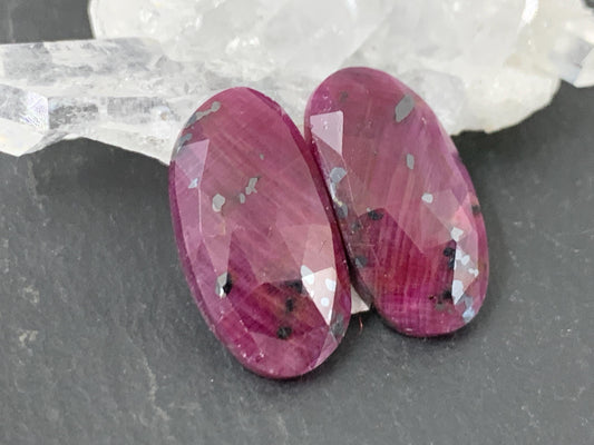 Faceted Ruby pair 9x17x3mm cabochon.