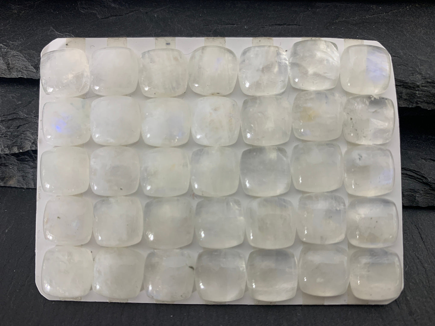 Rainbow Moonstone square cushion 10mm cabochon - Calibrated cabochons